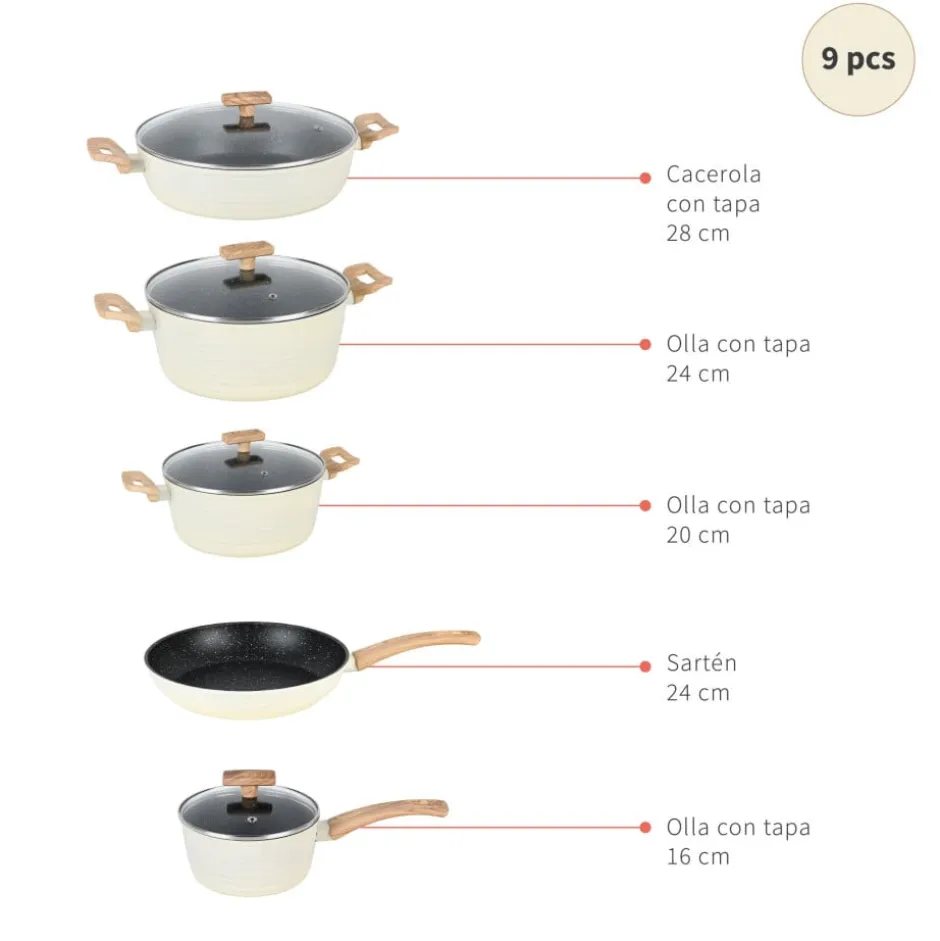 Batería de Cocina 9 piezas Antiadherente Savannah Simplit