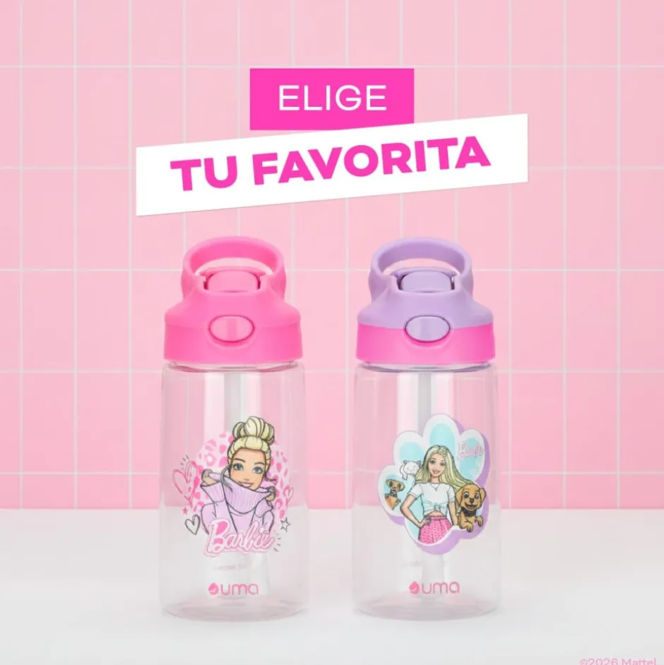 Botella Agua Niños Barbie Love 420ml con Bombilla UMA
