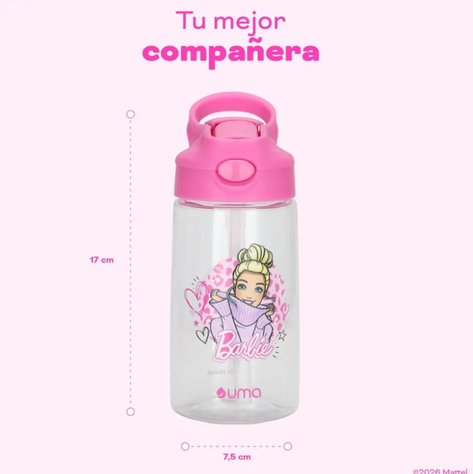 Botella Agua Niños Barbie Love 420ml con Bombilla UMA