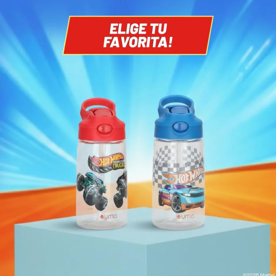 Botella Agua Niños Hot Wheels Monster Truck 420ml con Bombilla UMA