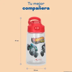 Botella Agua Niños Hot Wheels Monster Truck 420ml con Bombilla UMA