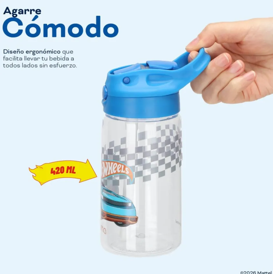 Botella Agua Niños Hot Wheels Race 420ml con Bombilla UMA