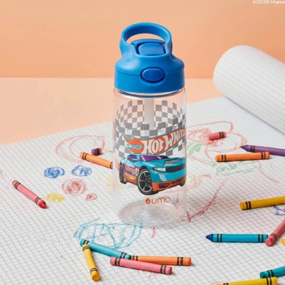 Botella Agua Niños Hot Wheels Race 420ml con Bombilla UMA