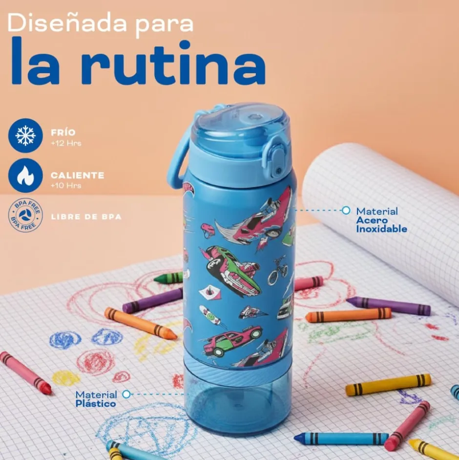 Botella Térmica Niños Hot Wheels Fast 2 en 1 590ml Acero Inox UMA