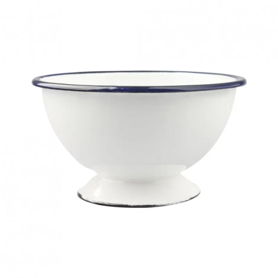Bowl con Pie Acero Esmaltado Blanco y Azul 12cm Ibili