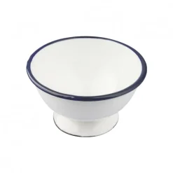 Bowl con Pie Acero Esmaltado Blanco y Azul 12cm Ibili