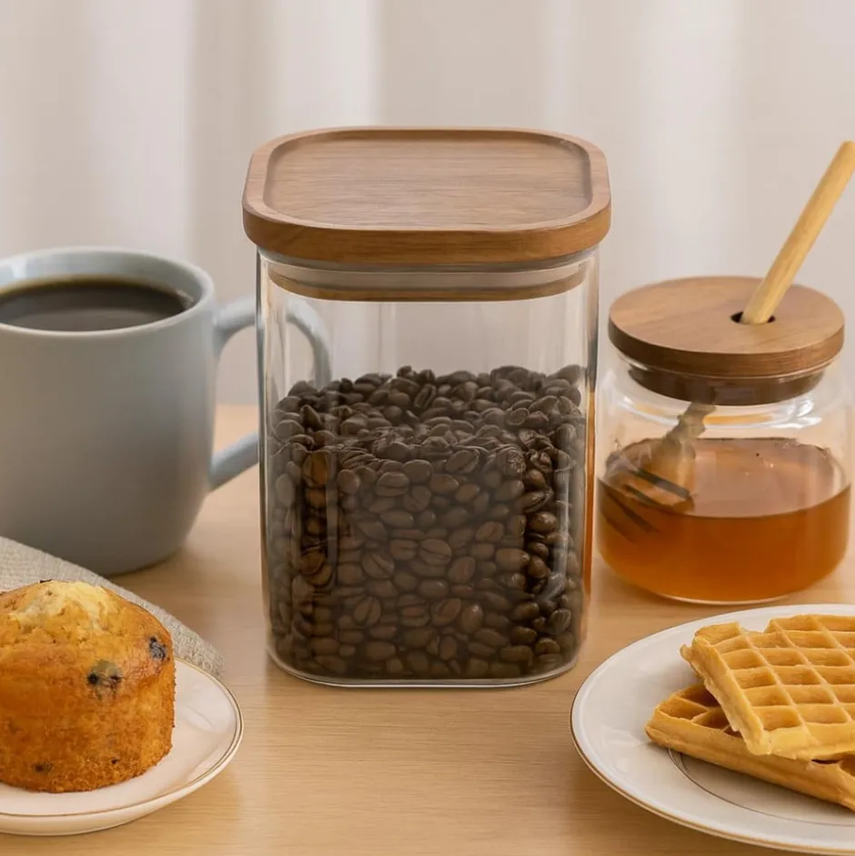 Canister de Borosilicato con Tapa de Madera 10x12cm Lugano