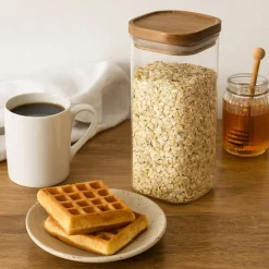 Canister de Borosilicato con Tapa de Madera 10x20cm Lugano