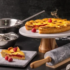 Exhibidor de Tortas de Mármol con Base de Madera Lugano