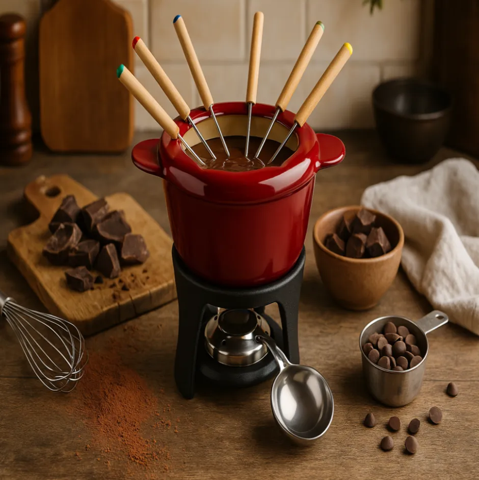 Fondue Fierro Esmaltado con 6 Tenedores Lugano