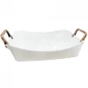 Fuente Rectangular Alta Blanca con Asas Doradas 39x25cm Contour Wolfen
