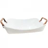 Fuente Rectangular Baja Blanca con Asas Doradas 50x32cm Contour Wolfen