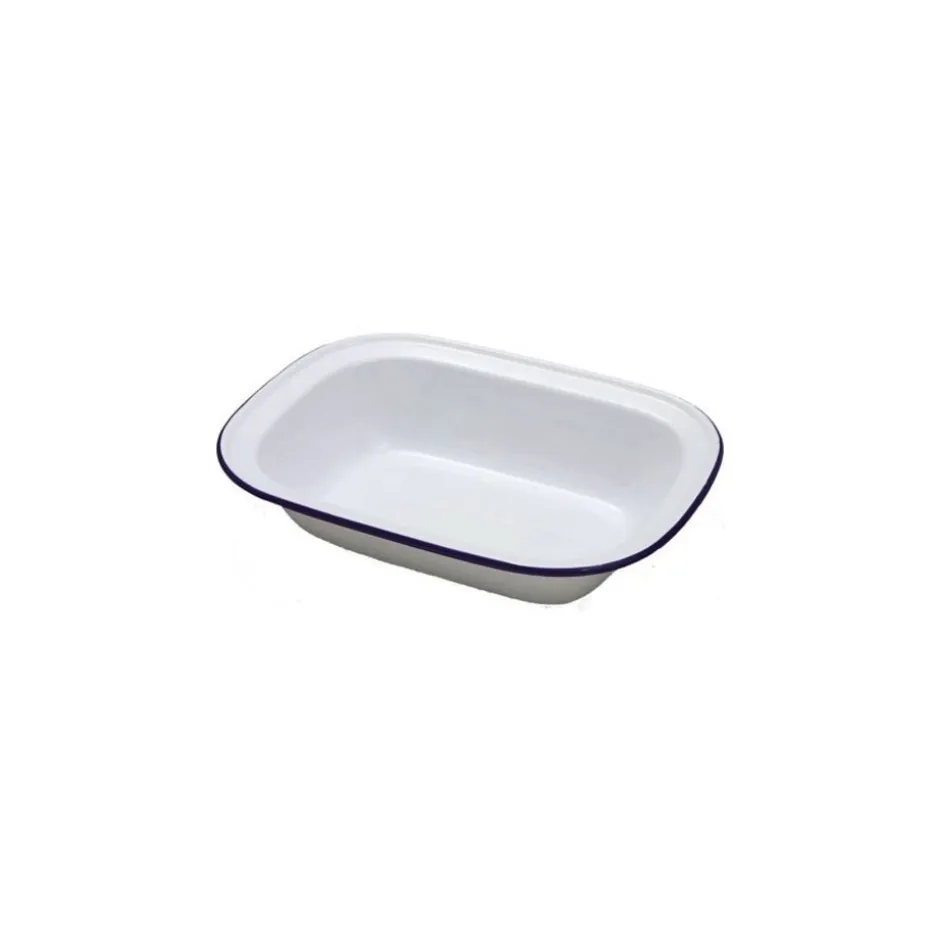 Fuente Rectangular Honda Acero Esmaltado Blanco y Azul 17cm Ibili