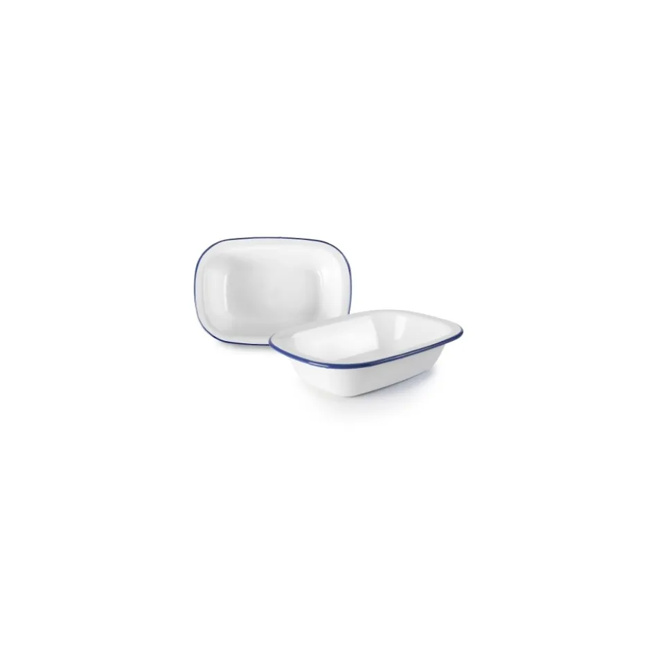 Fuente Rectangular Honda Acero Esmaltado Blanco y Azul 17cm Ibili