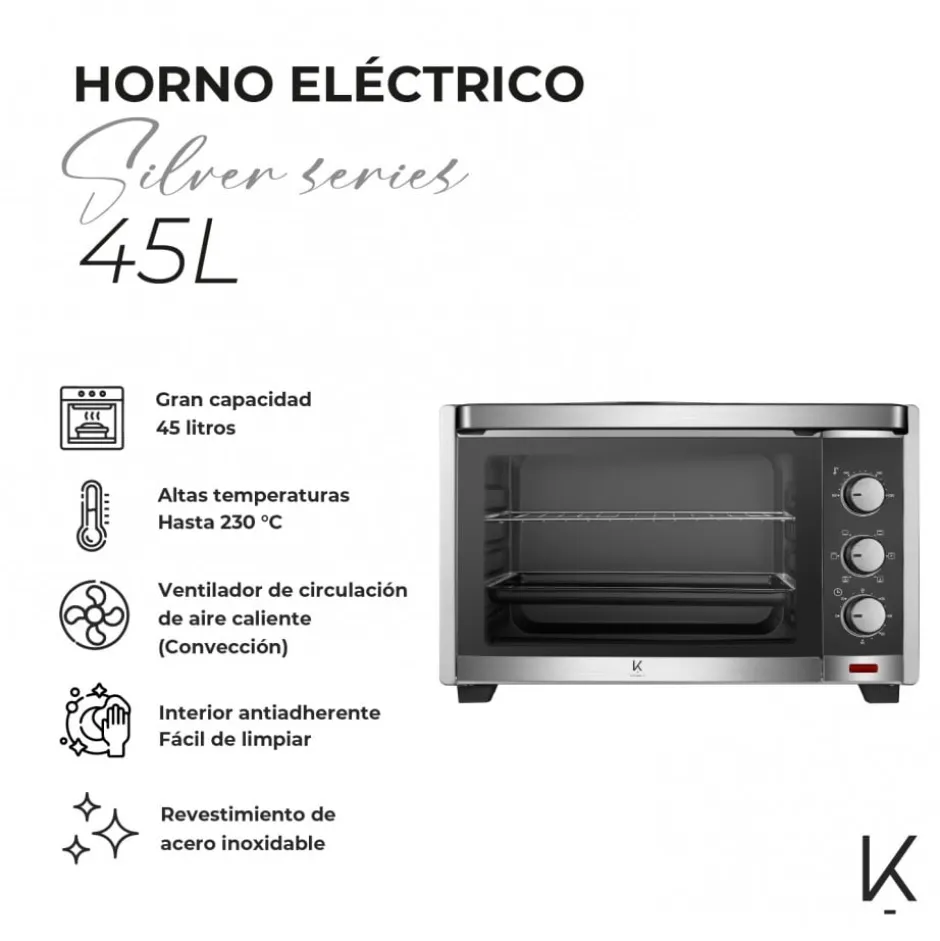 Horno Eléctrico 45lt Acero Inoxidable Silver Series KIitchen-It