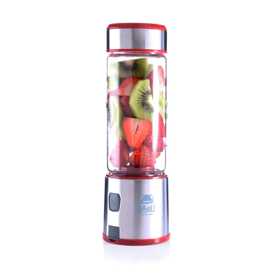 Licuadora Electrica Portátil Vaso de Vidrio 450ml Rojo Spow Davoli
