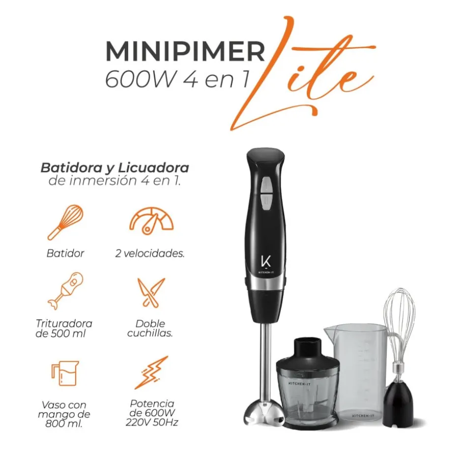 Minipimer Lite 600W 4 en 1Kitchen-it
