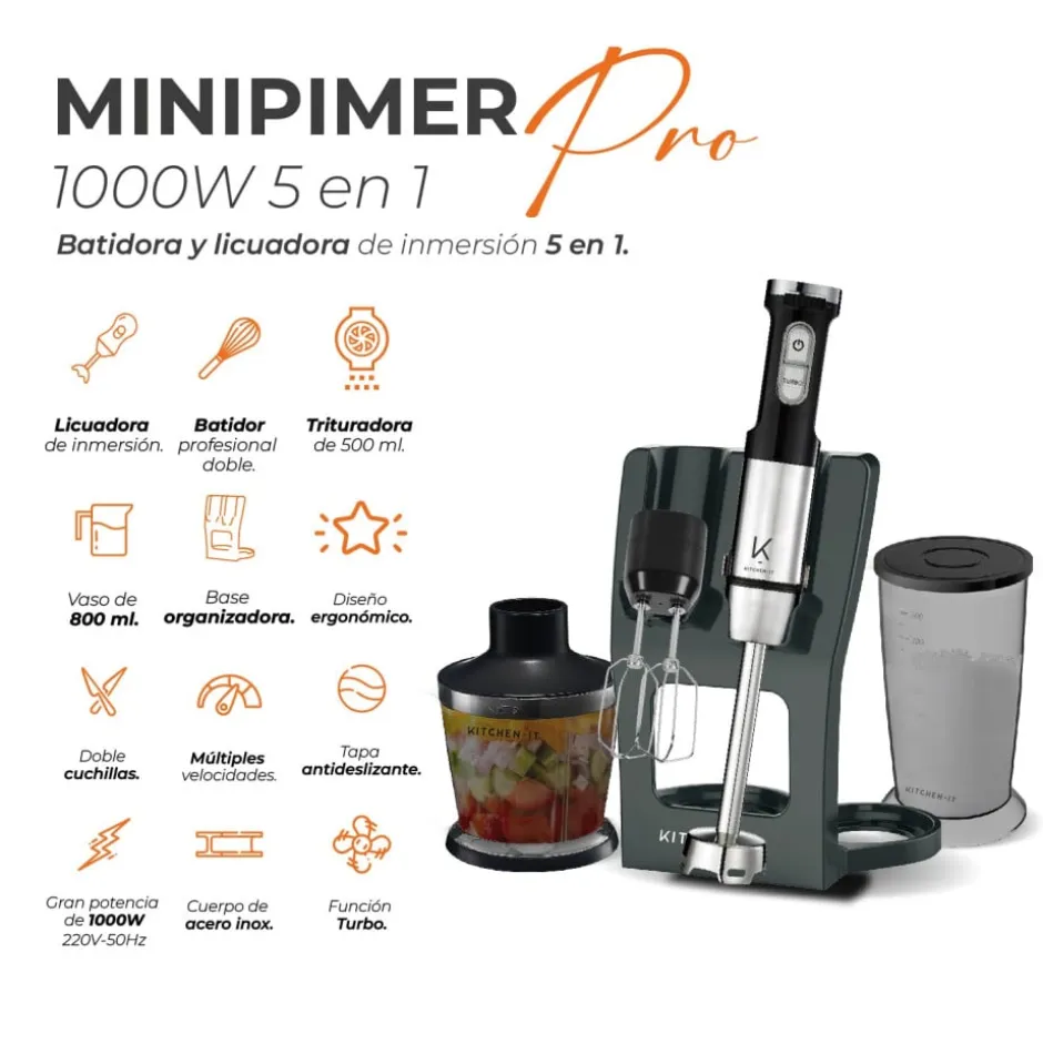 Minipimer 1000W Pro 5 en 1 Kitchen-it