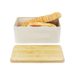 Panera Metalica con Tapa Bambu Blanca Simplit