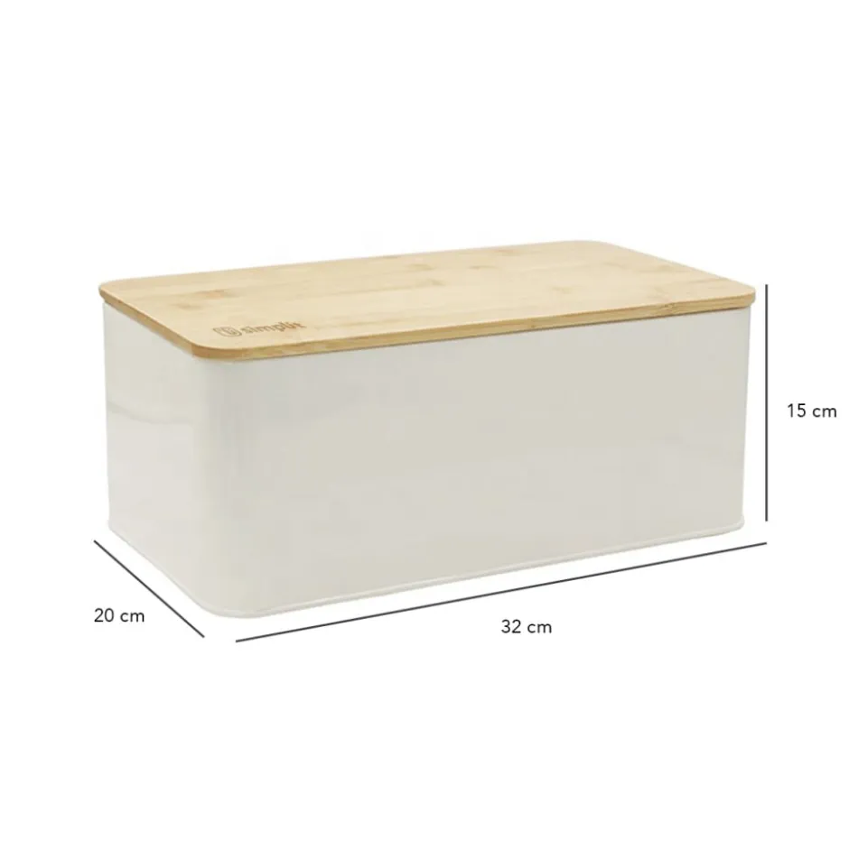 Panera Metalica con Tapa Bambu Blanca Simplit
