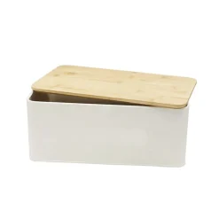 Panera Metalica con Tapa Bambu Blanca Simplit
