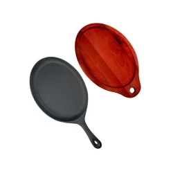 Plancha ovalada 24 cm de fierro con base de madera Lugano