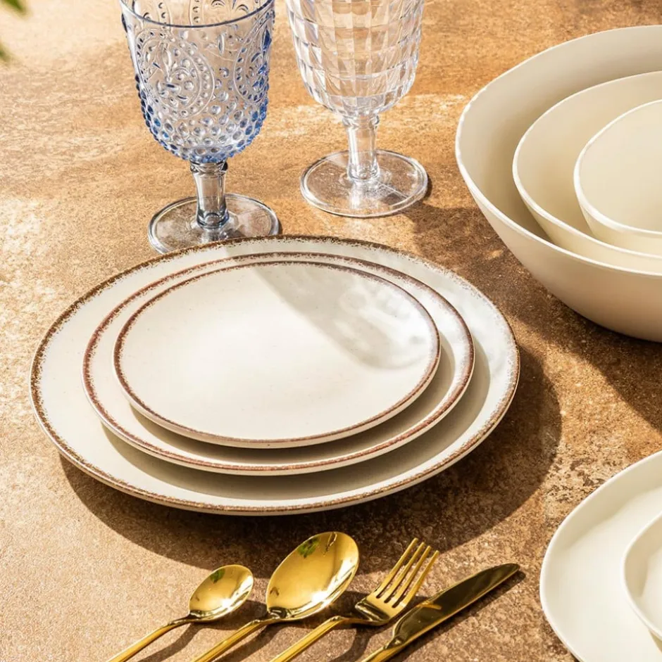 Plato Bajo Melamina Ivory 28cm Diseño Borde Lugano