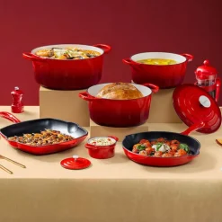 Sartén Grill Fierro Esmaltado Rojo 28x28cm Lugano