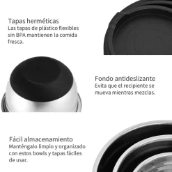 Set 3 Bowls con Tapa Acero Inoxidable Antideslizante Simplit
