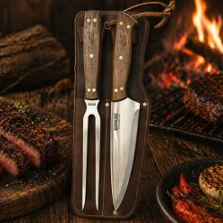 Set Cuchillo Parrillero y Pincho con Funda de Cuero Kangkawe