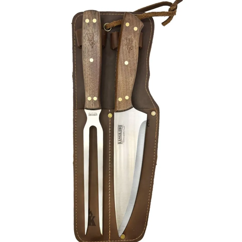 Set Cuchillo Parrillero y Pincho con Funda de Cuero Kangkawe