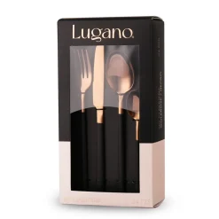 Set de cubiertos 24 Piezas Goldrose/Negro Metal Lugano