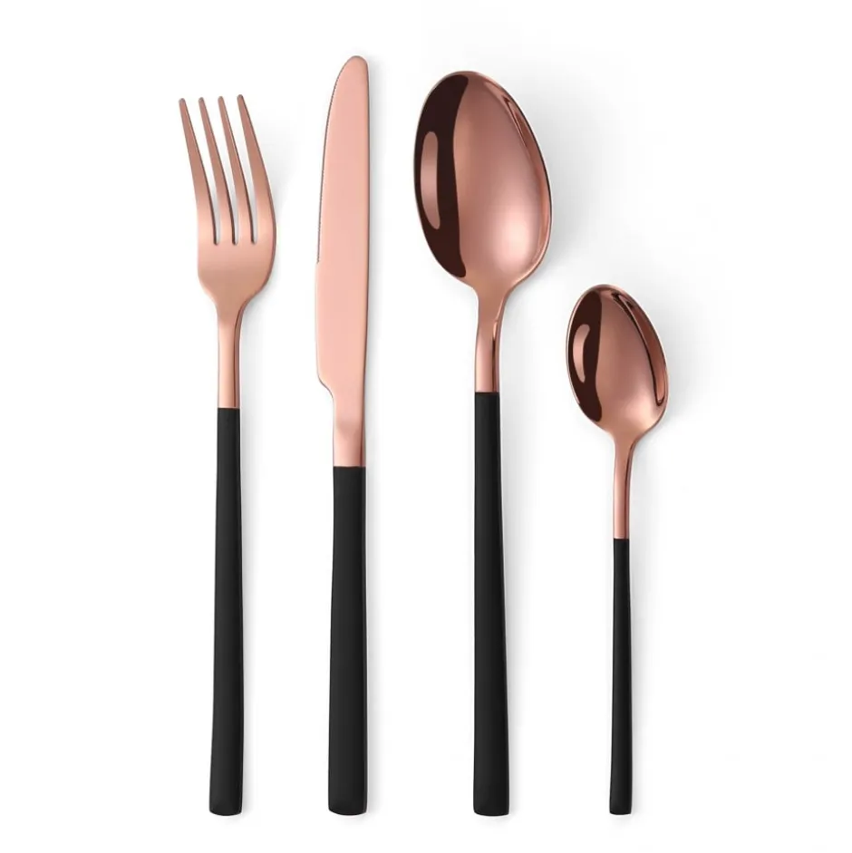 Set de cubiertos 24 Piezas Goldrose/Negro Metal Lugano
