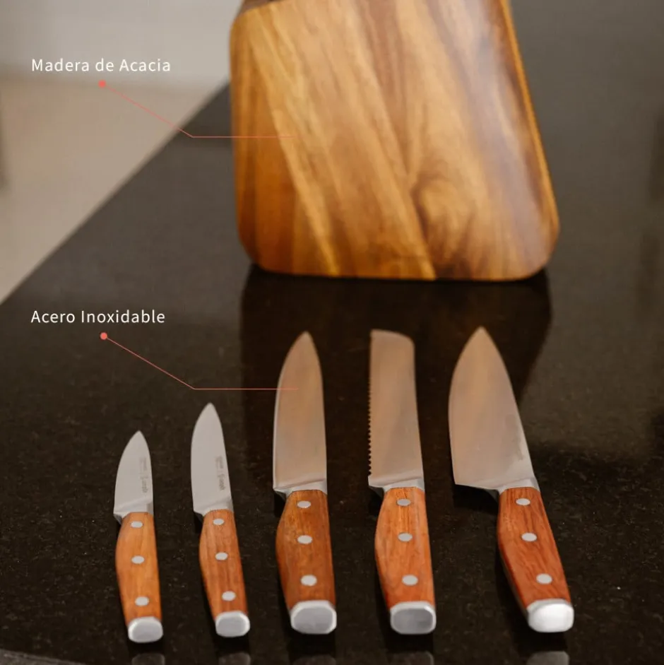 Set de cuchillos acero inoxidable Holz 5 piezas y Taco Simplit