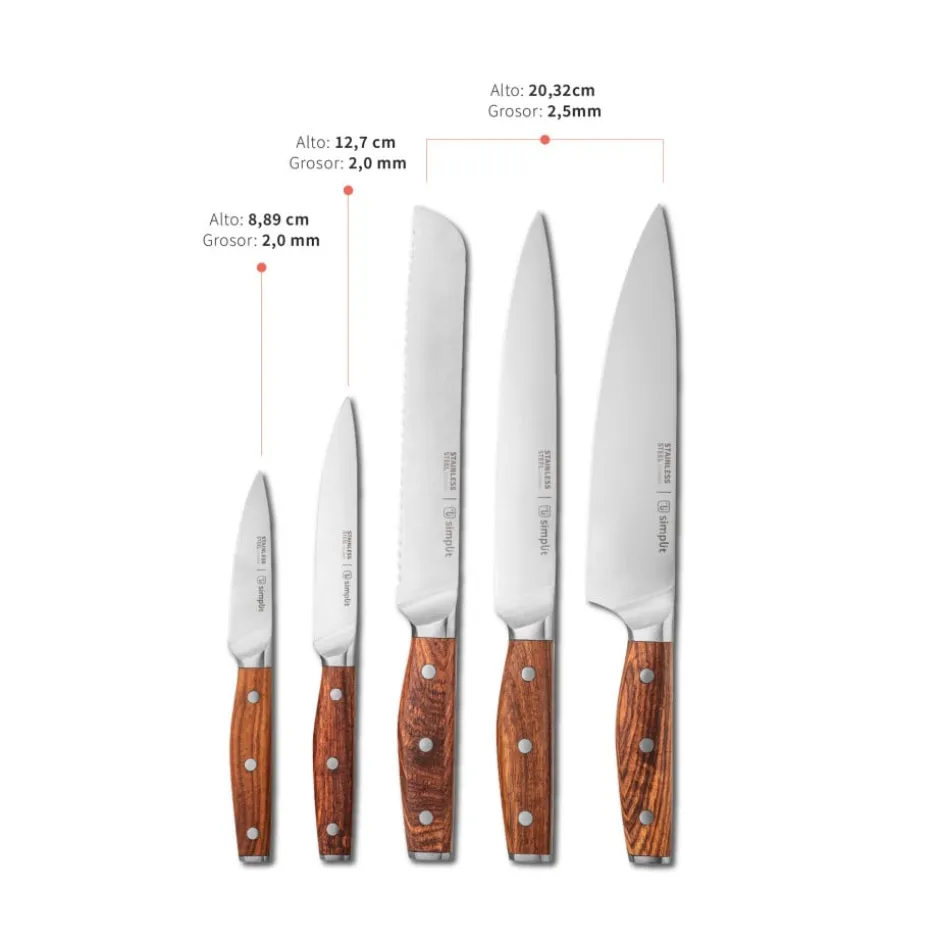 Set de cuchillos acero inoxidable Holz 5 piezas y Taco Simplit