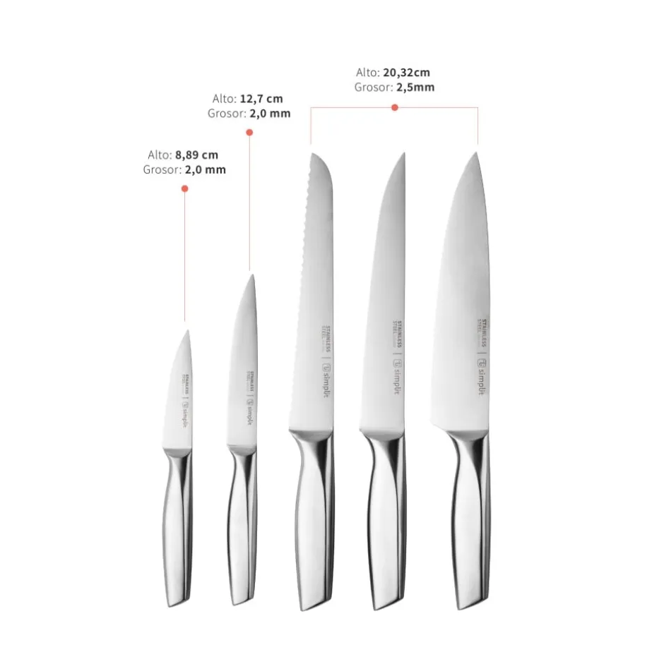 Set de 5 Cuchillos Stahl Acero Inoxidable y Taco Simplit