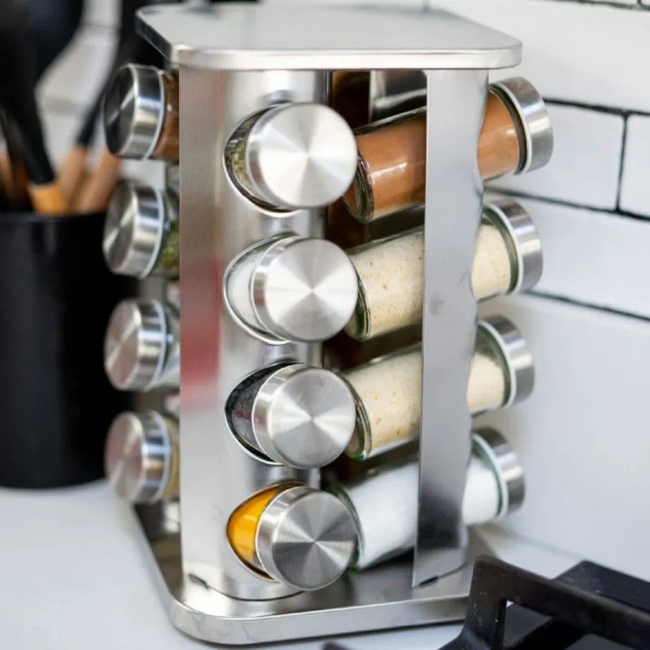 Set de 16 Frascos para Condimentos Giratorio de Metal Simplit