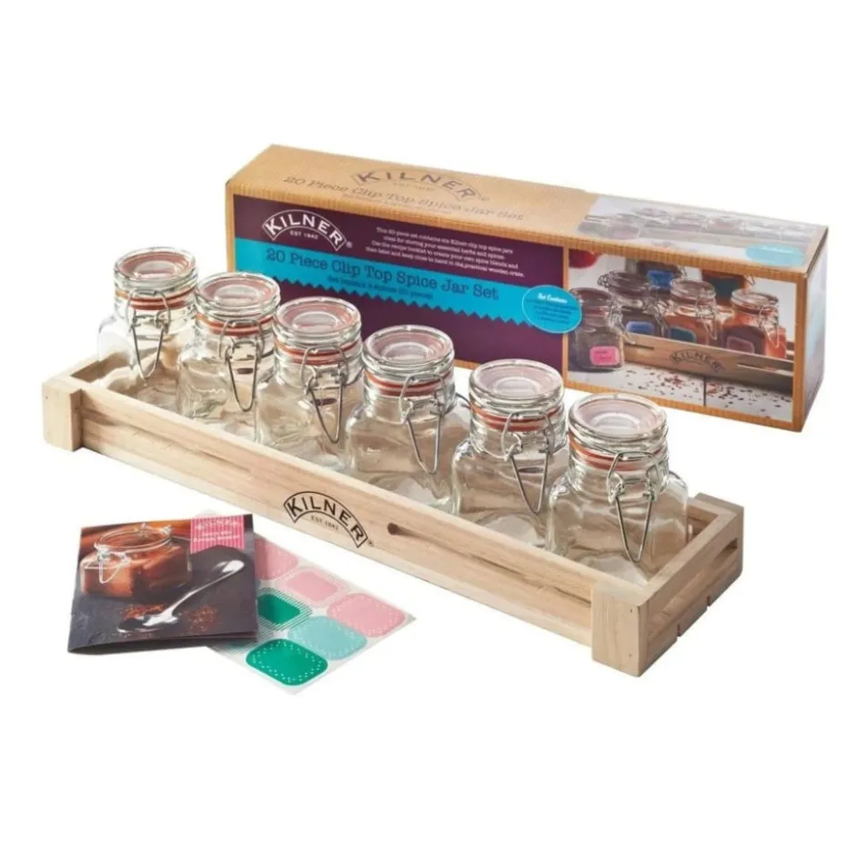 Set 6 Frascos Especias 70ml + Caja Madera Kilner