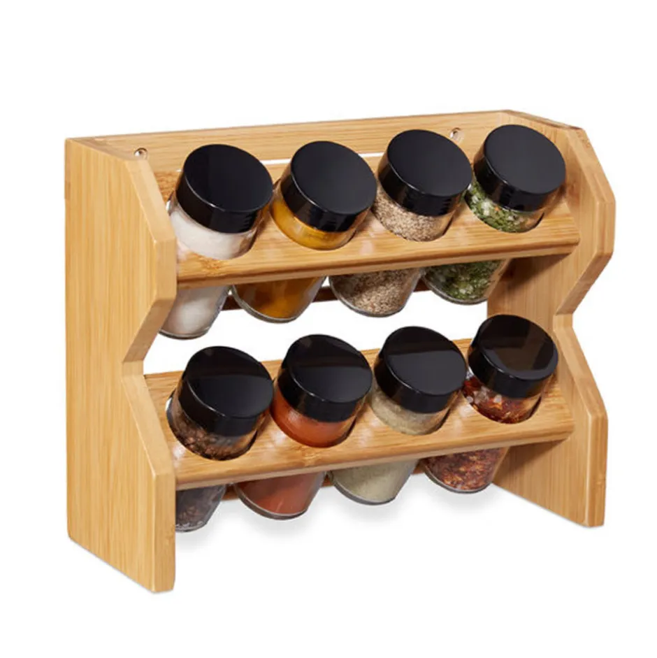 Set 8 Frascos Especiero Condimentos de Madera Vidrio Simplit