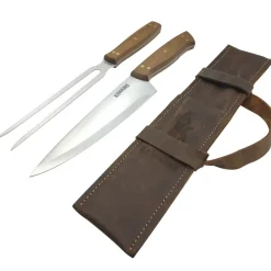 Set 2 Pc Tenedor Cuchillo Parrillero C/Funda Cuero Kangkawe