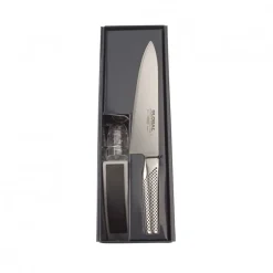 Set 2 piezas Cuchillo G2 y Afilador 220GD Global