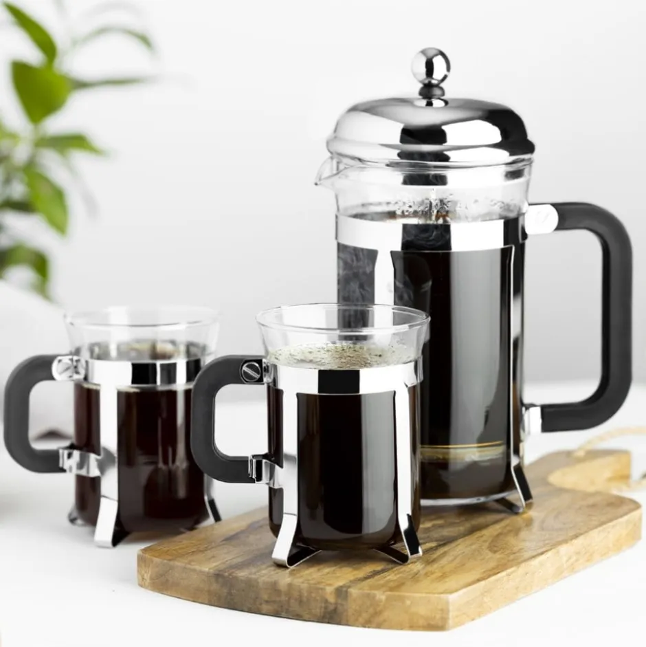 Set 3 Pzs Cafetera Francesa 600ml + Tazas 200ml Vidrio Rennes Lugano