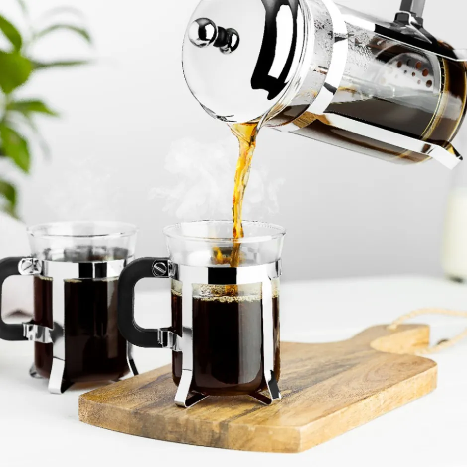 Set 3 Pzs Cafetera Francesa 600ml + Tazas 200ml Vidrio Rennes Lugano