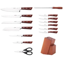 Set Taco de Madera, 12 Cuchillos, Astil y Tijeras Kangkawe