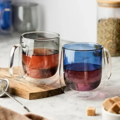 Set 2 Tazas Doble Pared 400ml Borosilicato Negro Turín Lugano
