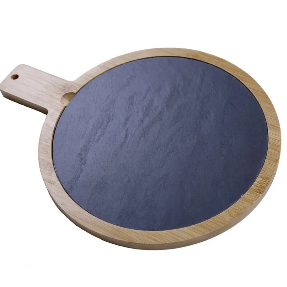 Tabla Redonda Madera con Mango 36x28cm Pizarra Lugano