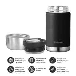 Termo de Comida Insulado 750ml Acero Inox Negro Simplit