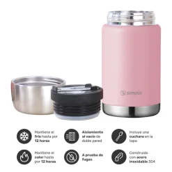 Termo de Comida Insulado 750ml Acero Inox Rosado Simplit