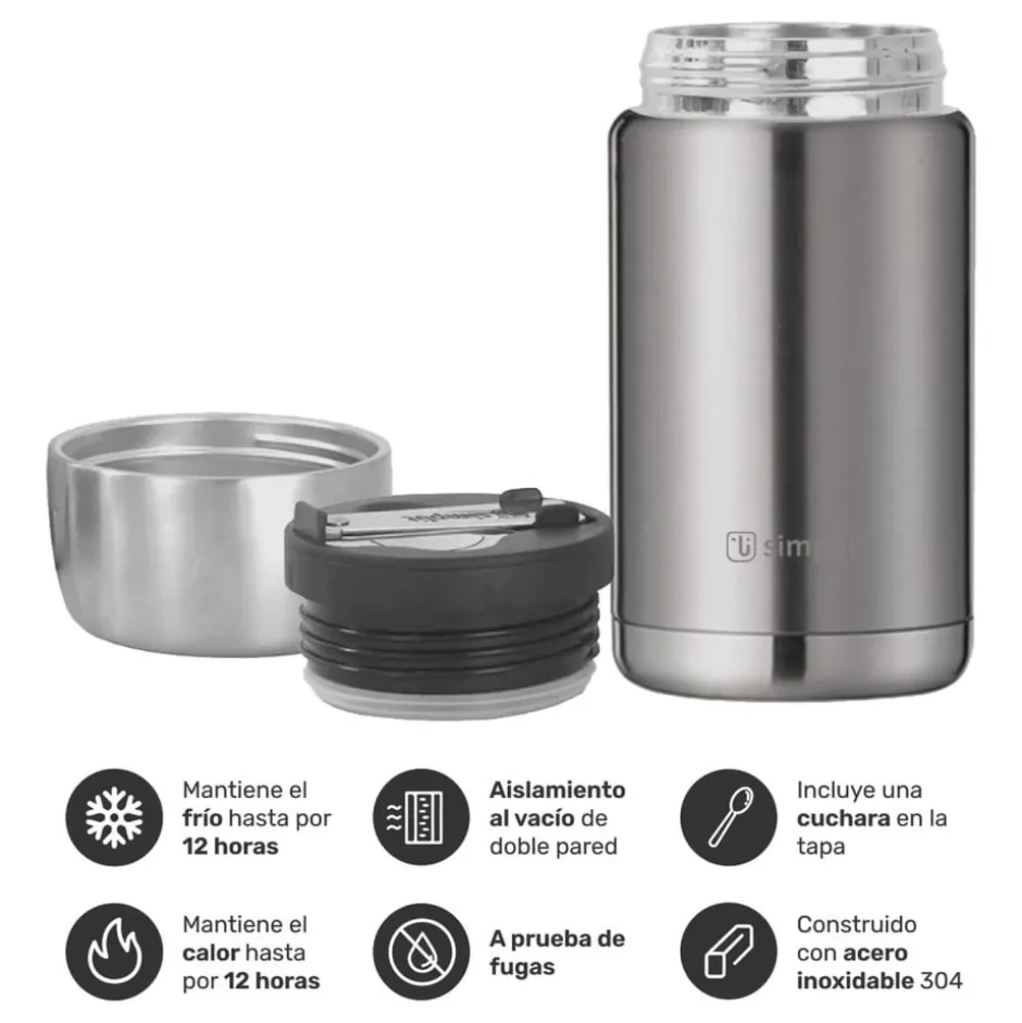 Termo de Comida Insulado 750ml Acero Inox Gris Simplit